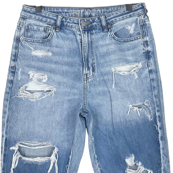 American Eagle Mom Jeans 10 SHORT High Rise Raw Hem Tapered Leg Ripped Casual - Picture 2 of 8